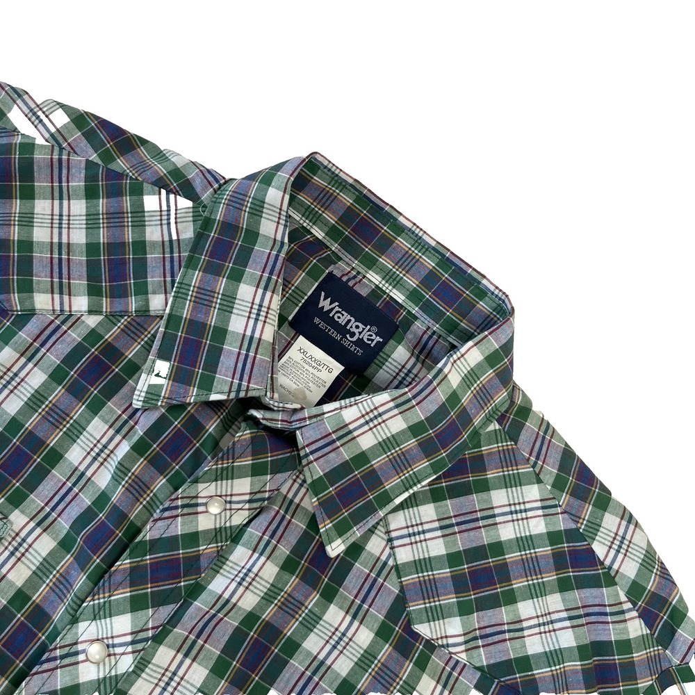 Wrangler Classic Western Shirts Mens 2xl Pearl Snap‎ Plaid Green Long Sleeve